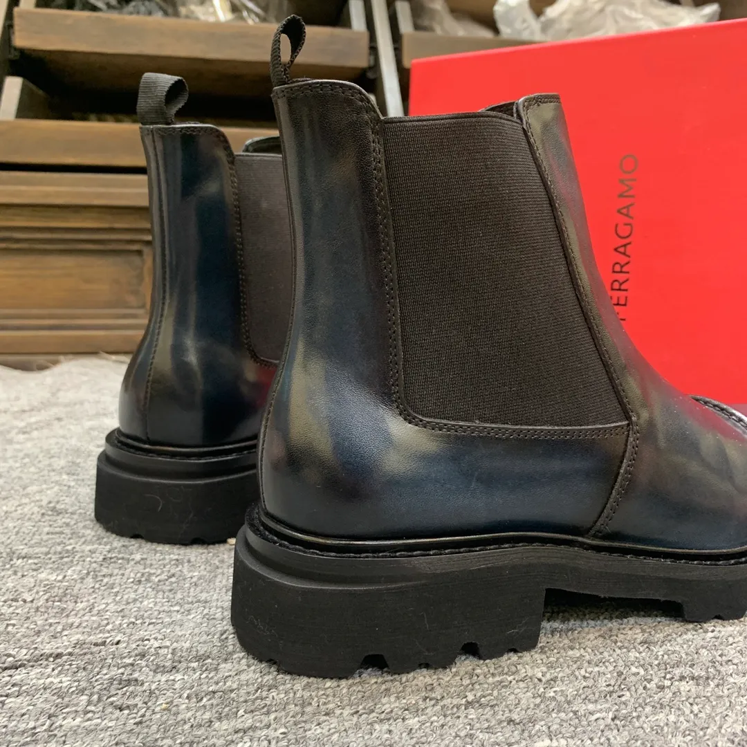 Men's shoes 💰960 🎁🎁🎁😈[Ferragamo] Men's high-top boots, the latest hot style, 1:1 original purchase quality, top quality, imported cowhide for the uppers, imported cowhide for the lining and feet, with original lightweight foam outsole, matching code 39-44, (38, 45 custom-made, non-refundable)